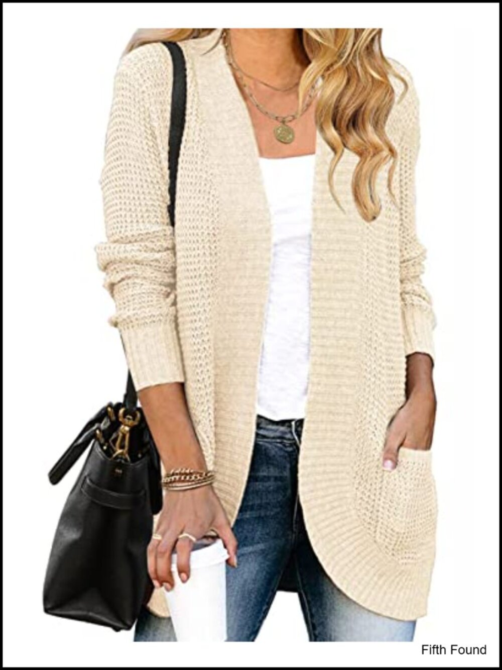 Women's Open Front Long Sleeve Chunky Knit Cardigan Sweater with Pockets